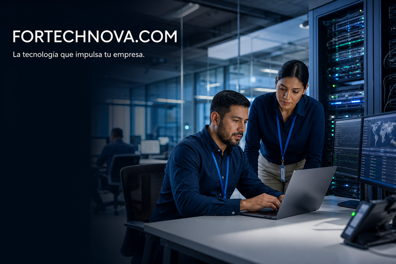 Ingenieros de FORTECHNOVA administrando infraestructura tecnológica empresarial